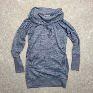 Athleta Sweater‎ Dress Sport It Cowl-Neck XS Blue Stretch Thumbhole Zip Pockets